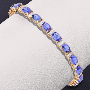 14K Gold Tanzanite & Diamond Bracelet, Tanzanite 14K Yellow Gold Bracelet, Tanzanite Bracelet, December Birthstone, Anniversary Gift For Her
