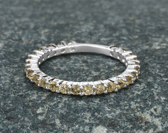 Citrine Ring, Natural Citrine Rounds Full Eternity Band Ring in .925 Sterling Silver, November Birthstone, Engagement Ring, Promise Ring