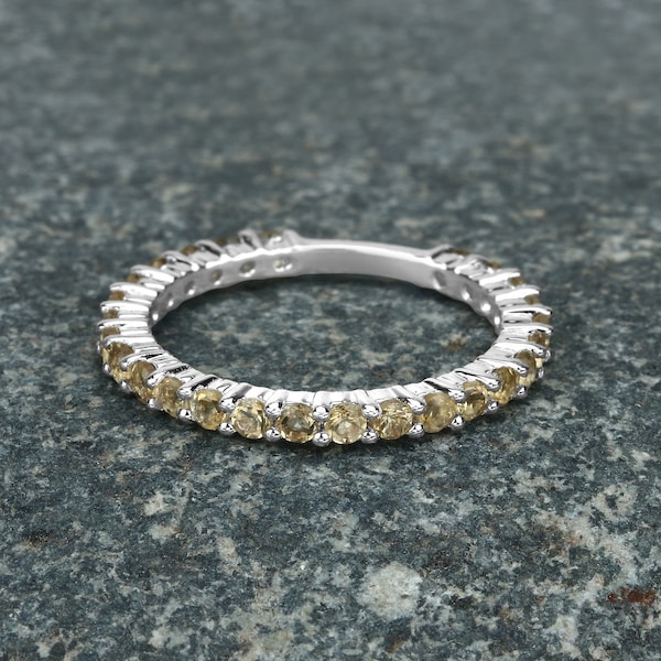 Citrine Ring, Natural Citrine Rounds Full Eternity Band Ring in .925 Sterling Silver, November Birthstone, Engagement Ring, Promise Ring