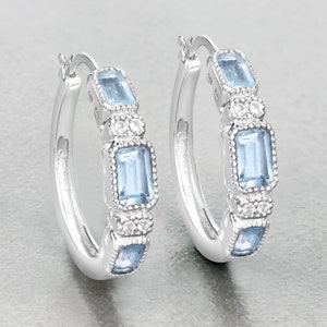 Blue Topaz Earrings, Genuine Blue Topaz Earrings Sterling Silver, Blue Topaz Earrings for Women, December Birthstone Hoop Earrings for Her