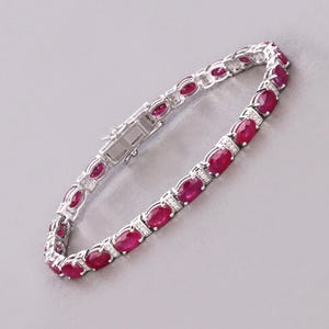 14k Gold Ruby Tennis Bracelet, Ruby Tennis Bracelet, July Birthstone Bracelet, Genuine Ruby and Diamond White Gold Bracelet for Women