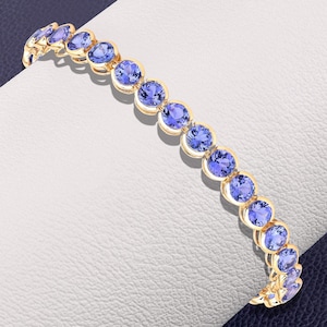 14K Gold Tanzanite Bracelet, Genuine Tanzanite Bracelet, Tanzanite 14K Yellow Gold Bracelet, December Birthstone, Christmas Gift