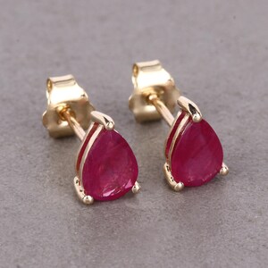 Ruby Studs, 14k Gold Real Ruby Pear Shape Studs, Dainty Stud Earrings, July Birthstone, Bridesmaid Gift for Her