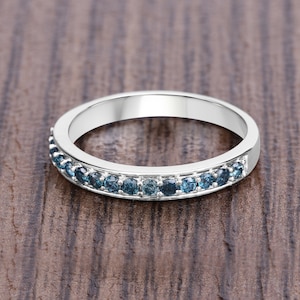 Blue Diamond Ring, Gold Diamond, White Gold Ring, Blue Diamond Band Ring, April Birthstone Ring, Gift for Her, Gold Diamond Bridal Ring