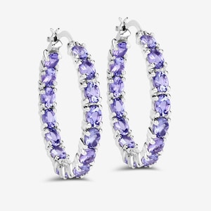 Tanzanite Earrings, Genuine Tanzanite Hoop Silver Earrings for Women, Natural Gemstone Earrings, Bridesmaid Gift for Her, Bridesmaid Gift