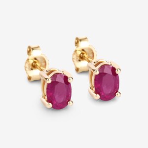 Ruby Earrings, Ruby Studs, Genuine Ruby 10K Yellow Gold Studs, Ruby Oval Earrings, July Birthstone, Anniversary Gift