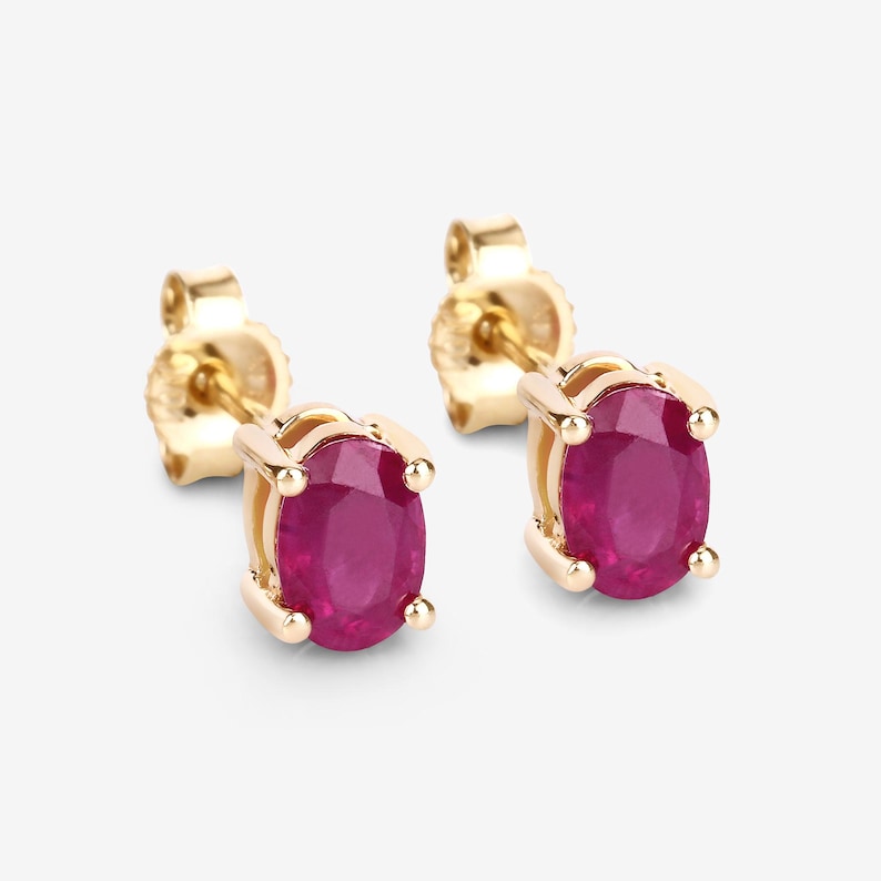 Ruby Earrings, Ruby Studs, Genuine Ruby 10K Yellow Gold Studs, Ruby Oval Earrings, July Birthstone, Anniversary Gift