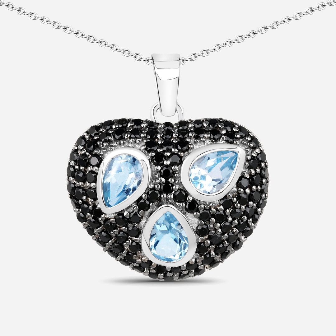 Blue Topaz Heart Pendant Natural Blue Topaz and Black Spinel - Etsy