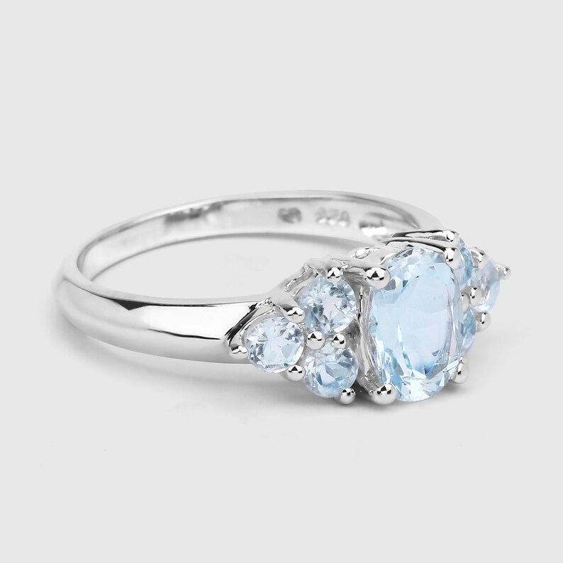 December Birthstone Ring .925 Sterling Silver Ring Natural Sky Blue Topaz Cocktail Ring Blue Topaz Ring Gift for Sister