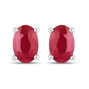 14k Gold Ruby Earrings, Genuine Ruby Oval Stud Earrings 14k White Gold for Women, Dainty Ruby Earrings, Bridesmaid Gift, July Birthstone