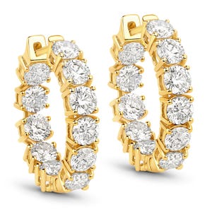 Diamond Hoop Earrings, 14k Gold Lab Grown Diamond Hoop Earrings for Women, 14k Yellow Gold Created Diamond Hoops, April Birthstone Earrings