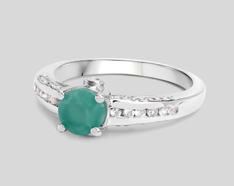 Emerald Ring, Natural Emerald Silver Ring, Emerald Cocktail Ring for Women, Sterling Silver Emerald Ring, May Birthstone Ring