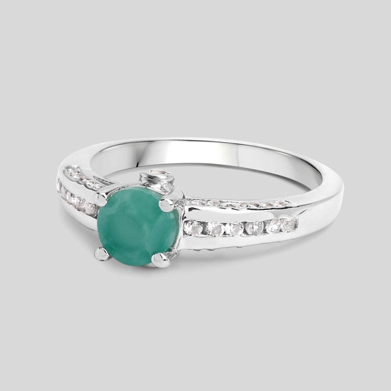 Emerald Ring, Natural Emerald Silver Ring, Emerald Cocktail Ring for Women, Sterling Silver Emerald Ring, May Birthstone Ring