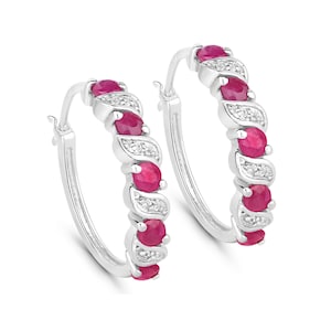Ruby Earrings, Genuine Ruby Hoop Sterling Silver Earrings for Women, Natural Red Gemstone Earrings, Bridesmaid Gift for Her, Love Earrings