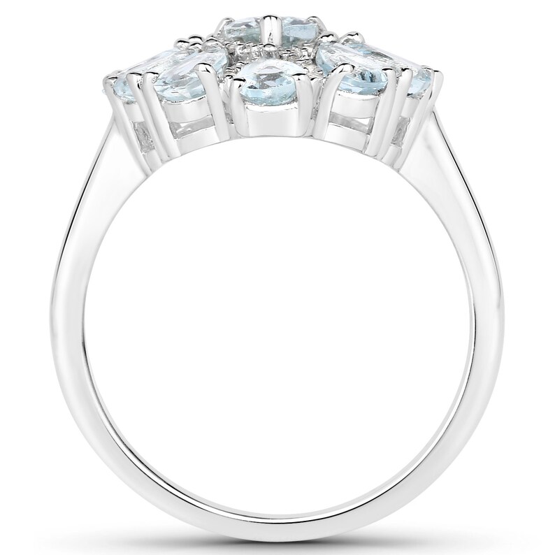 Natural Blue Aquamarine Ring Cluster Ring March Birthstone Ring Sterling Silver Aquamarine Ring Aquamarine Ring Blue Gemstone Ring