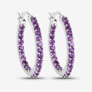 Amethyst Earrings, Genuine Amethyst Hoop Silver Earrings for Women, Natural Purple Gemstone Earrings, Bridesmaid Gift for Her, Gift for Her