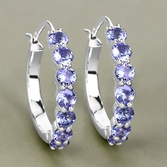 Sterling Silver Tanzanite Hinged Hoop Earrings Sterling Silver Tanzanite Hinged Hoop Earrings