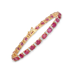 14k Gold Ruby Bracelet, Genuine Ruby Ovals and Diamond Gold Bracelet for Women, 14k Solid Yellow Gold Ruby Tennis Bracelet, July Birthstone