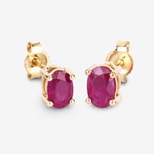 Ruby Earrings, Ruby Studs, Genuine Ruby 10K Yellow Gold Studs, Ruby Oval Earrings, July Birthstone, Anniversary Gift