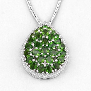 Chrome Diopside Pendant, Natural Chrome Diopside Sterling Silver Pendant Necklace, Emerald Green Chrome Diopside Cluster Necklace for Women