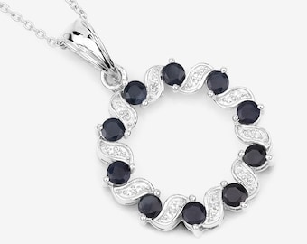 Blue Sapphire Pendant, Wreath Design Natural Blue Sapphire Silver Pendant Necklace for Women, Natural Blue Gemstone Pendant Necklace