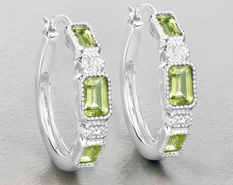 Peridot Earrings, Genuine Peridot Earrings Sterling Silver, Peridot Earrings for Women, August Birthstone Hoop Earrings for Her