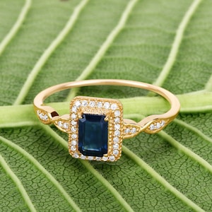 Sapphire Ring, Natural Blue Sapphire 14K Yellow Gold Ring for Women, September Birthstone Ring, Blue Stone Ring, Birthday Gift, Gift for Mom