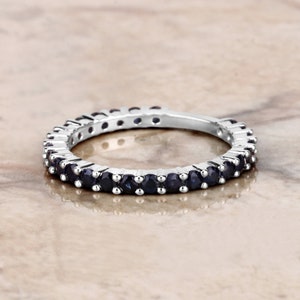 Blue Sapphire Ring, Genuine Blue Sapphire Ring Sterling Silver, Blue Sapphire Eternity Band Ring for Women, September Birthstone Ring