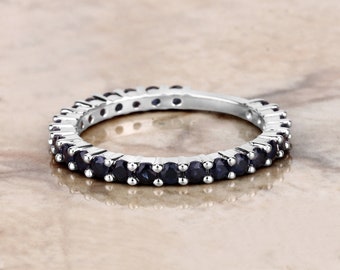 Blue Sapphire Ring, Genuine Blue Sapphire Ring Sterling Silver, Blue Sapphire Eternity Band Ring for Women, September Birthstone Ring