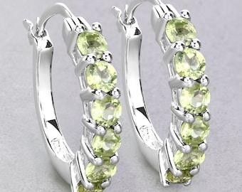 Peridot Earrings, Genuine Peridot Earrings Sterling Silver, Peridot Earrings for Women, August Birthstone Hoop Earrings for Her