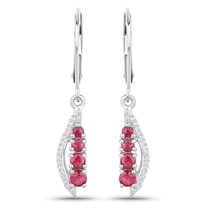 Natural Ruby Earrings, 14k White Gold Ruby and Diamond Earrings, July Birthstone, Gold Dangle Earrings, Minimalist Jewelry, Christmas Gift