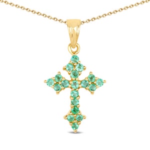 Emerald Pendant, Genuine Emerald Marquise Cross Pendant in .925 Sterling Silver with 14K Yellow Gold Plating, Gift for Mom, Gift for Her
