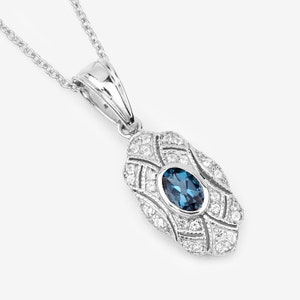 London Blue Topaz Pendant, Classic Design Natural London Blue Topaz Silver Pendant Necklace for Women, December Birthstone Pendant Necklace