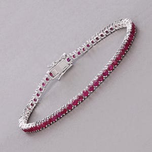 14k Gold Ruby Bracelet, Genuine Ruby Rounds White Gold Bracelet for Women, Gold Ruby Tennis Bracelet, July Birthstone, Anniversary Gift