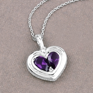 Amethyst Pendant, Genuine Amethyst Sterling Silver Heart Shape Pendant Necklace, Valentine&#39;s Gift, February Birthstone, Gift for Her