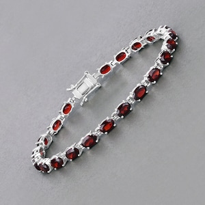 Garnet Bracelet, Garnet Bracelet Sterling Silver, Garnet Bracelet for Women, January Birthstone Gift for Women, Red Garnet Tennis Bracelet