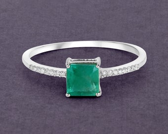 Emerald Ring, Emerald White Gold Ring, Emerald Bridge Ring, 14k Gold Emerald Ring, Natural Emerald, Genuine Emerald Ring, Christmas Gift