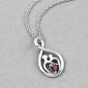 Sterling Silver Genuine Garnet Mother and Child Heart Pendant, Baby Shower Gift, Gifts for Mom, Mother and Child Necklace