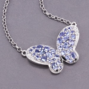 Tanzanite Pendant, Genuine Tanzanite Sterling Silver Butterfly Pendant Necklace for Women, Tanzanite Butterfly Pendant Gift for Her