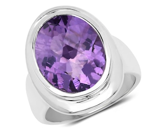 Natural Amethyst Ring, Amethyst Oval Sterling Silver Ring, Purple Amethyst Ring for Women, February Birthstone Ring, Amethyst Statement Ring