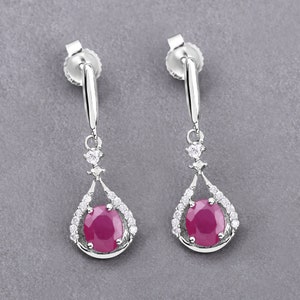 Ruby Earrings, Ruby Gold Earrings, Ruby Dangle Earrings, White Gold Earrings, July Birthstone, Bridesmaid Earrings, Minimalist Earrings