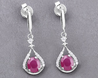 Ruby Earrings, Ruby Gold Earrings, Ruby Dangle Earrings, White Gold Earrings, July Birthstone, Bridesmaid Earrings, Minimalist Earrings