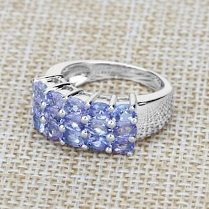 Tanzanite Ring, Real Tanzanite Cluster Ring in .925 Sterling Silver, Tanzanite Oval Cluster Silver Ring, December Birthstone, Gift for Her