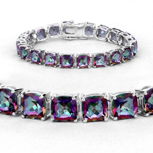 Mystic Topaz Bracelet, Mystic Topaz Silver Tennis Bracelet for Women, 925 Sterling Silver, Topaz Cushion Wedding Bracelet, Gifts for Her