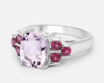 Pink Amethyst Ring / Pink Amethyst & Rhodolite Garnet Silver Ring / Natural Pink Amethyst Cocktail Ring / February Birthstone Ring