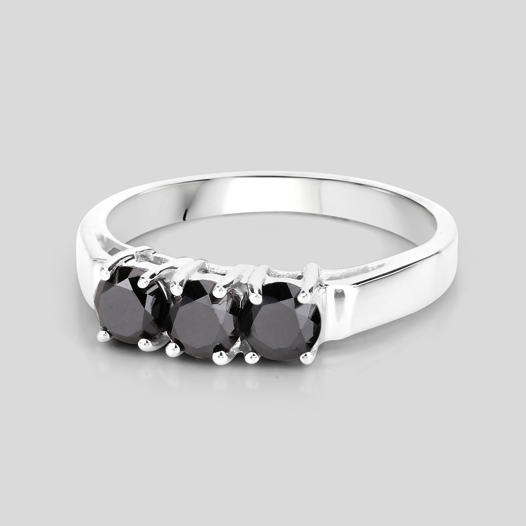 Sterling Silver Natural Black Diamond Stakable Band Ring main image 1