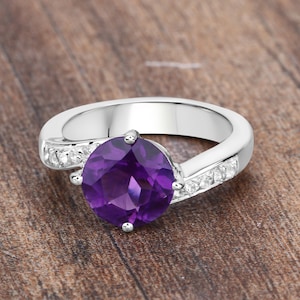 Amethyst Ring, Natural Amethyst Sterling Silver Ring, Purple Amethyst Solitaire Ring, February Birthstone, Promise Ring, Anniversary Gift