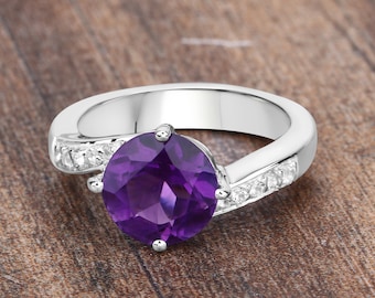 Amethyst Ring, Natural Amethyst Sterling Silver Ring, Purple Amethyst Solitaire Ring, February Birthstone, Promise Ring, Anniversary Gift