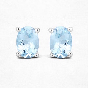 Aquamarine Earrings, Natural Aquamarine Silver Stud Earrings for Women, Aquamarine Studs, March Birthstone Earrings, Aquamarine Birthstone