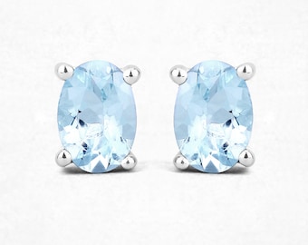 Aquamarine Earrings, Natural Aquamarine Silver Stud Earrings for Women, Aquamarine Studs, March Birthstone Earrings, Aquamarine Birthstone